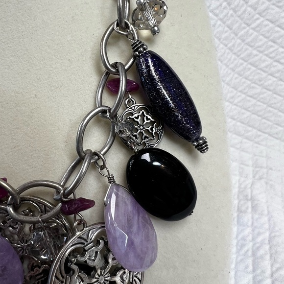 Laura Ashley Amethyst Silver Toned Statement Necklace - Picture 5 of 7